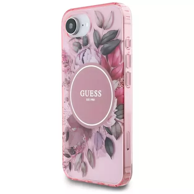 Guess IML Flowers MagSafe iPhone 16e Case - Pink 1