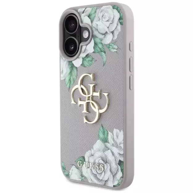 Guess Grained Roses Big 4G Logo iPhone 16 Case - Purple 1