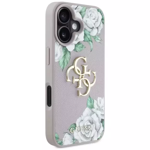 Guess Grained Roses Big 4G Logo iPhone 16 Case - Purple 3