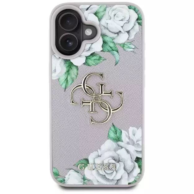 Guess Grained Roses Big 4G Logo iPhone 16 Case - Purple 2