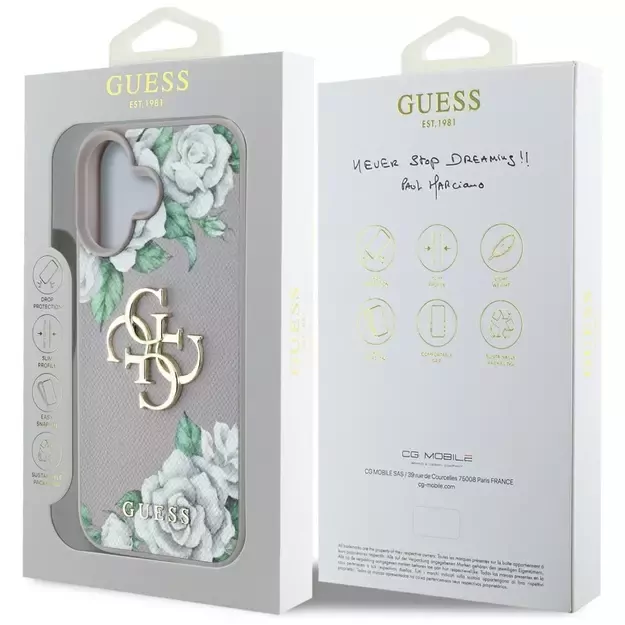 Guess Grained Roses Big 4G Logo iPhone 16 Case - Purple 7