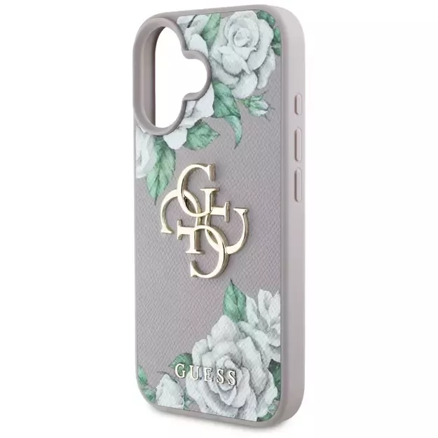 Guess Grained Roses Big 4G Logo iPhone 16 Case - Purple 5