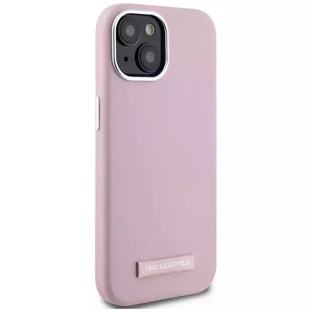 Karl Lagerfeld FW Metal Plate MagSafe iPhone 15 Case - Pink 14