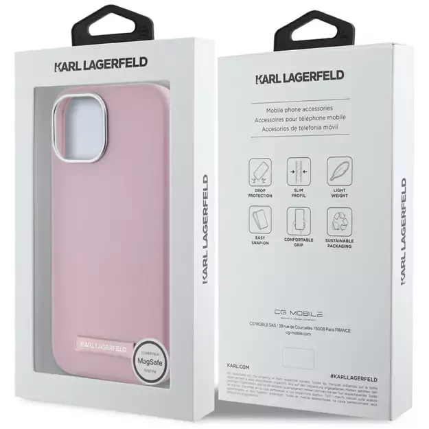 Karl Lagerfeld FW Metal Plate MagSafe iPhone 15 Case - Pink 4