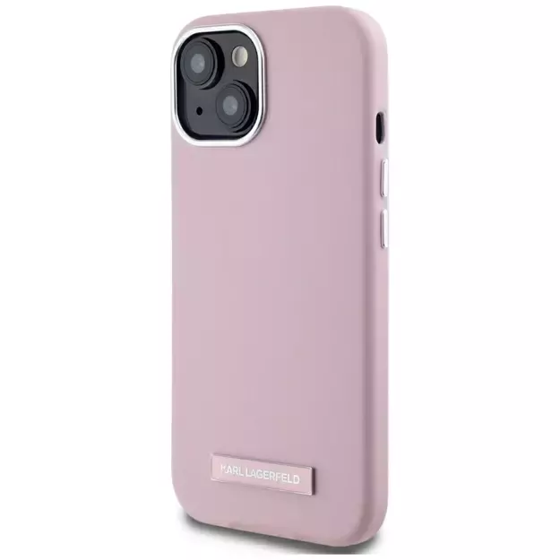 Karl Lagerfeld FW Metal Plate MagSafe iPhone 15 Case - Pink 12