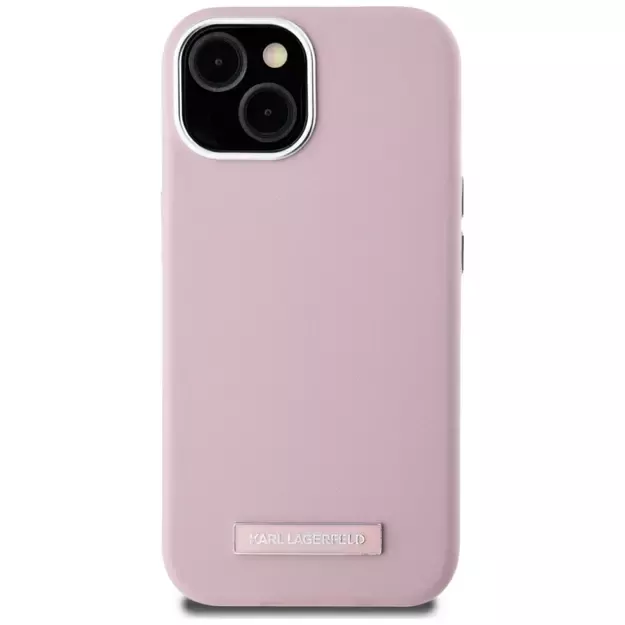 Karl Lagerfeld FW Metal Plate MagSafe iPhone 15 Case - Pink 13