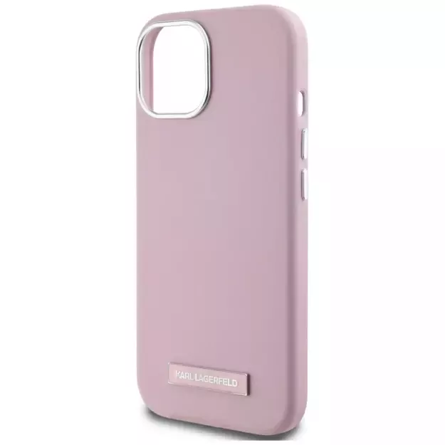Karl Lagerfeld FW Metal Plate MagSafe iPhone 15 Case - Pink 2