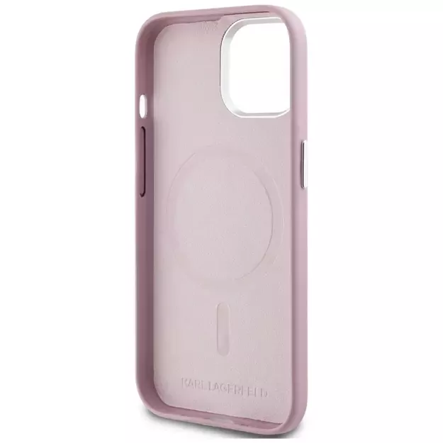 Karl Lagerfeld FW Metal Plate MagSafe iPhone 15 Case - Pink 3