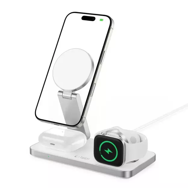 Tech-Protect QI15W-A47 MagSafe 3in1 Inductive Charger + USB-C Cable - White 1