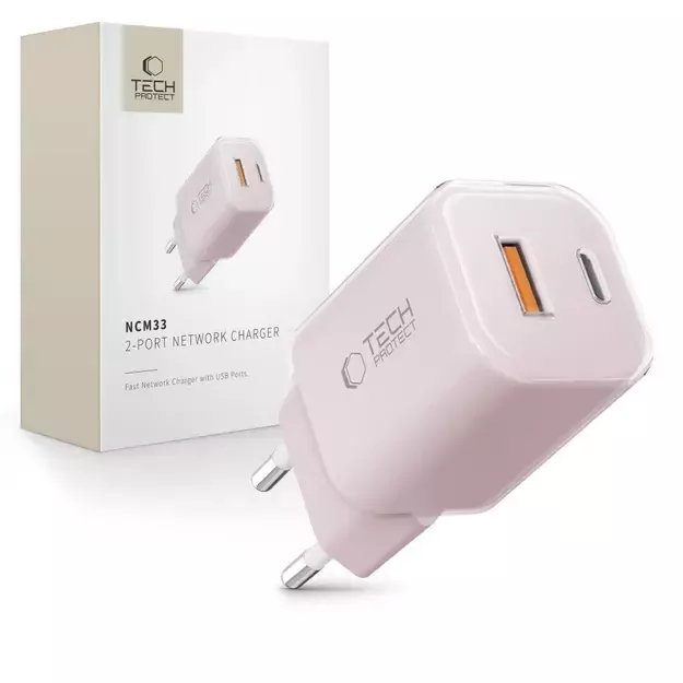Tech-Protect NCM33W 2-port PD33W/QC3.0 wall charger - pink