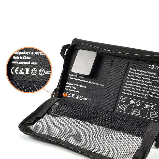 Choetech SC001 solar foldable charger 19W 2x USB-A - black 26