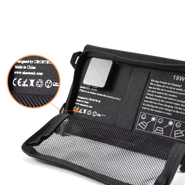 Choetech SC001 solar foldable charger 19W 2x USB-A - black 12