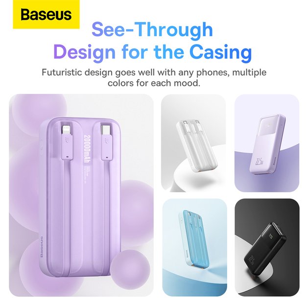 Baseus Comet Series powerbank with display 20000mAh 22.5W - purple + USB-A / USB-C cable 14