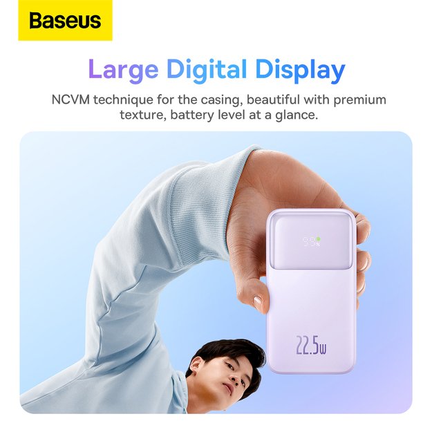 Baseus Comet Series powerbank with display 20000mAh 22.5W - purple + USB-A / USB-C cable 15