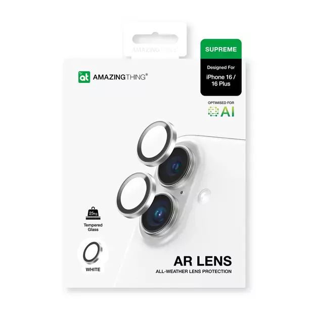 AmazingThing AR Aluminum 2 Lens Glass with Camera Lens Frame for iPhone 16 / 16 Plus - White 7
