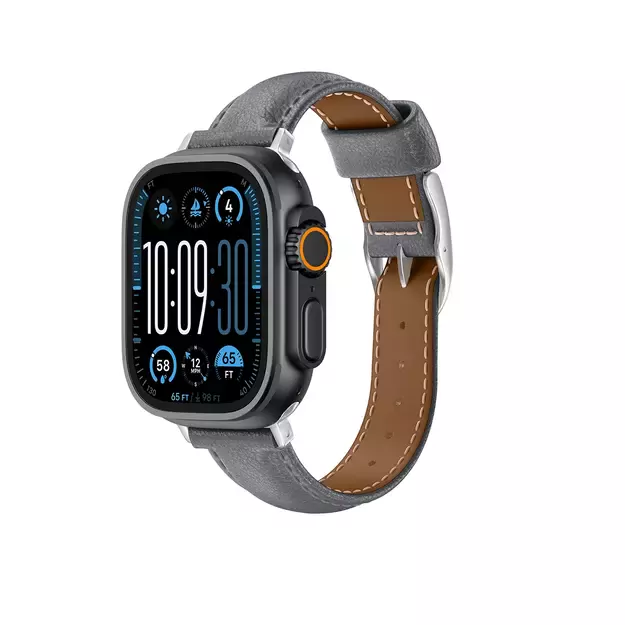 AmazingThing Class Band Leather Strap for Apple Watch 45 / 46 / 49 mm - Gray 11