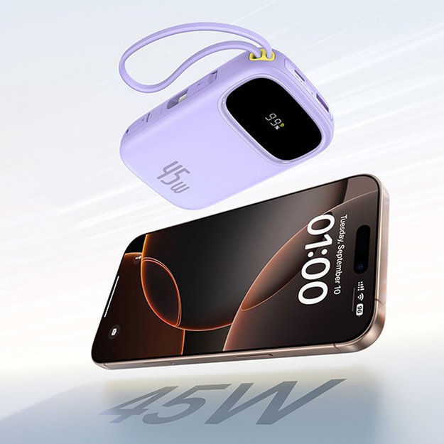 Baseus EnerFill FC31 20000mAh 45W Power Bank with Display with USB-C and Lightning Cables - Purple 6