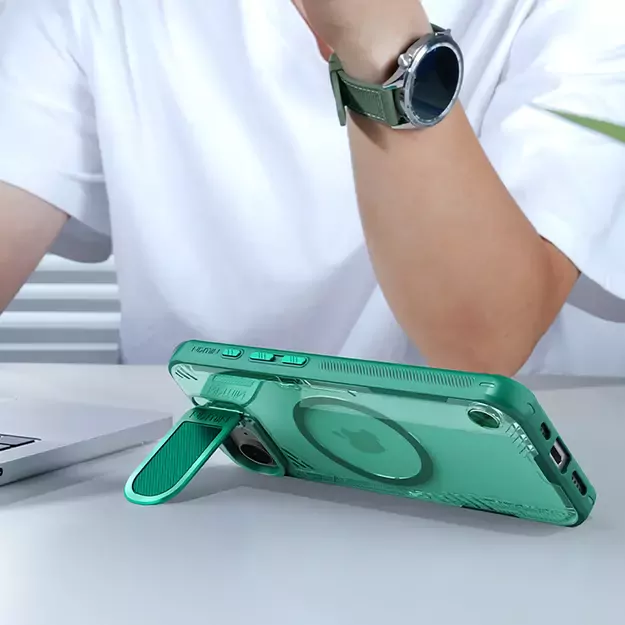 Nillkin Iceblade Prop Magnetic Case with Camera Cover and Stand for iPhone 16e - Green 10