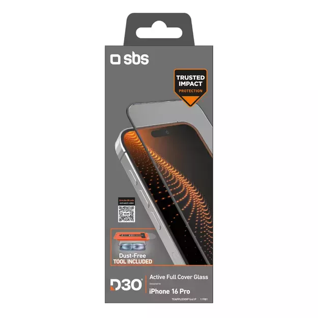 SBS tempered glass with D3O technology with applicator for iPhone 16 Pro 1