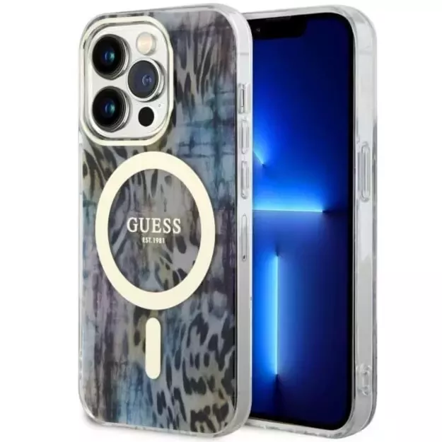 Guess GUHMP14LHLEOPWB iPhone 14 Pro 6.1  blue/blue hardcase Leopard MagSafe
