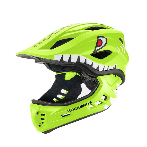 Rockbros TT-32004 Shark Children' s Bike Helmet with Detachable Jaw Size M (54-58) - Green
