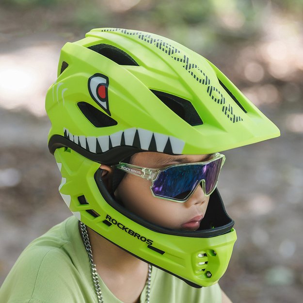 Rockbros TT-32004 Shark Children' s Bike Helmet with Detachable Jaw Size M (54-58) - Green 5