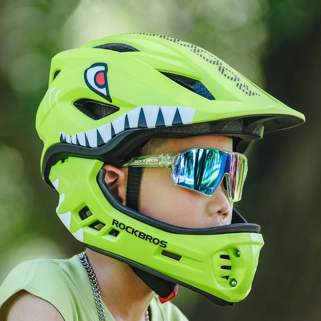 Rockbros TT-32004 Shark Children' s Bike Helmet with Detachable Jaw Size M (54-58) - Green 7
