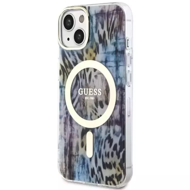 Guess Leopard MagSafe case for iPhone 14 - blue 8