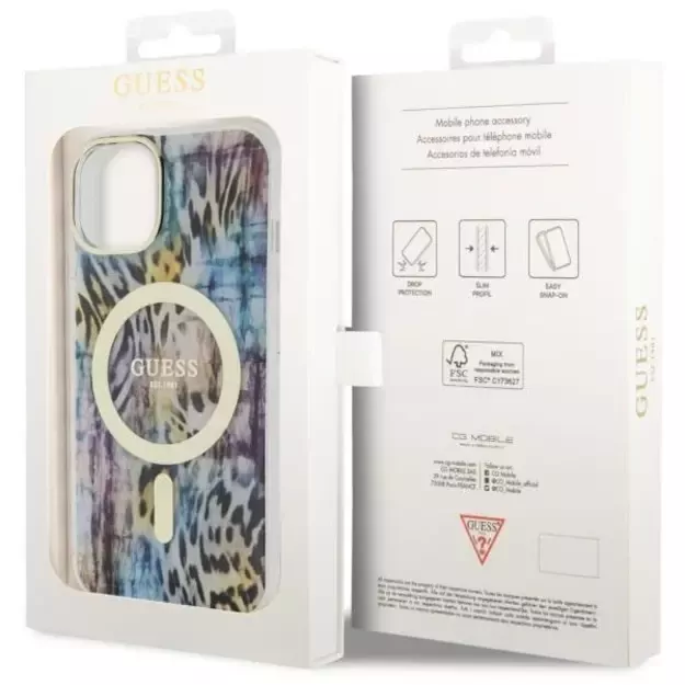 Guess Leopard MagSafe case for iPhone 14 - blue 14