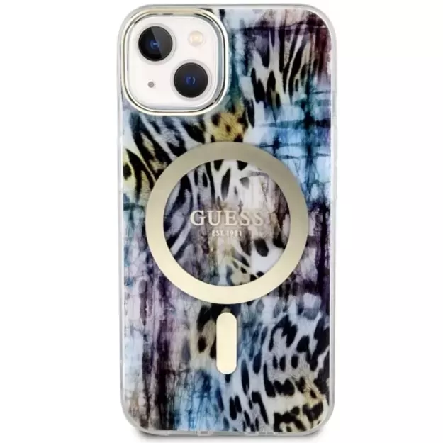 Guess Leopard MagSafe case for iPhone 14 - blue 9