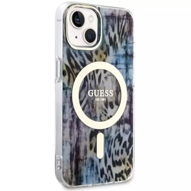Guess Leopard MagSafe case for iPhone 14 - blue 10
