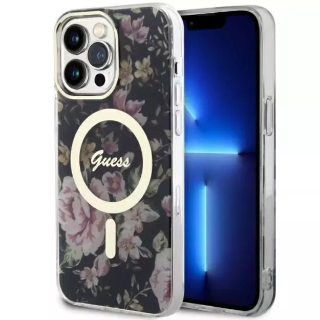 Guess GUHMP14XHCFWSK iPhone 14 Pro Max 6.7&quot  black/black hardcase Flower MagSafe