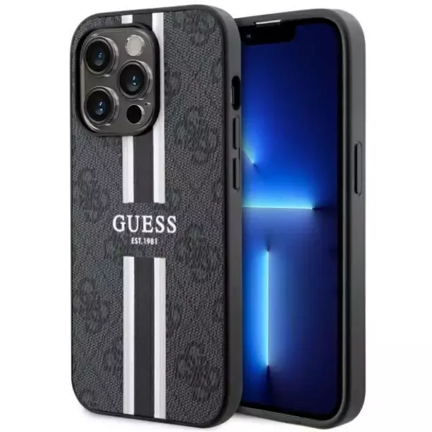Guess GUHMP14LP4RPSK iPhone 14 Pro 6.1&quot  black/black hardcase 4G Printed Stripes MagSafe