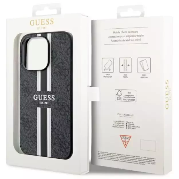 Guess GUHMP14LP4RPSK iPhone 14 Pro 6.1&quot  black/black hardcase 4G Printed Stripes MagSafe 14