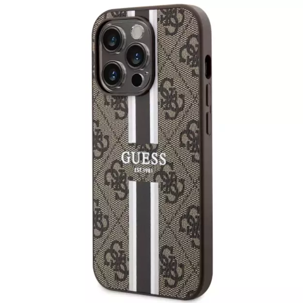 Guess GUHMP14XP4RPSW iPhone 14 Pro Max 6.7&quot  brown/brown hardcase 4G Printed Stripes MagSafe 1