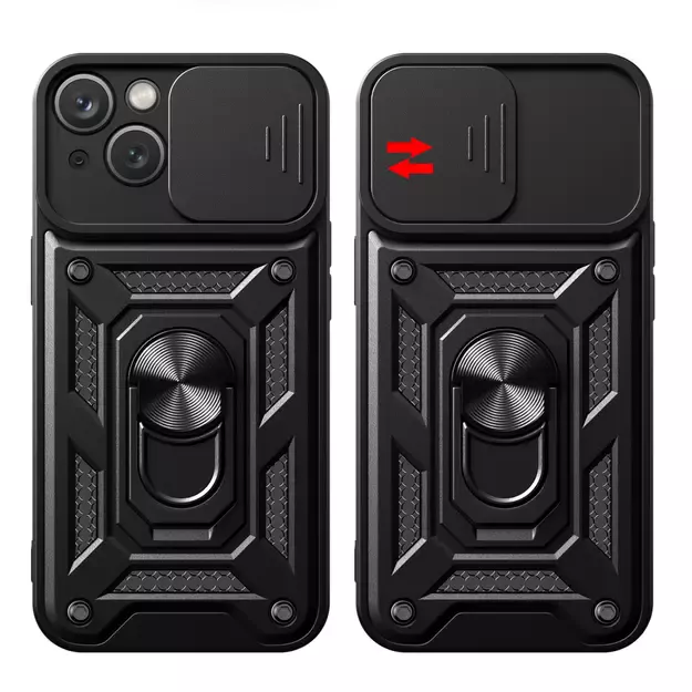 Hybrid Armor Camshield case with stand and camera cover for iPhone 15 - pink 11