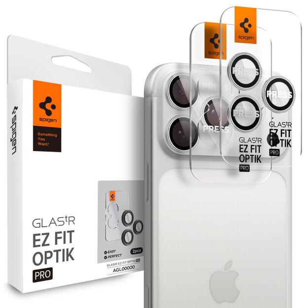 Spigen Optik Pro GLAS.TR &rdquo;EZ FIT&rdquo; Camera Cover 2-pack for iPhone 16 Pro / Max / 17 Pro / Max - Silver