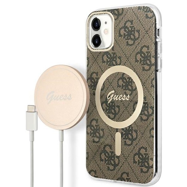 Set Guess GUBPN61H4EACSW Case+Charger iPhone 11 6.1  brown/brown hard case 4G Print MagSafe