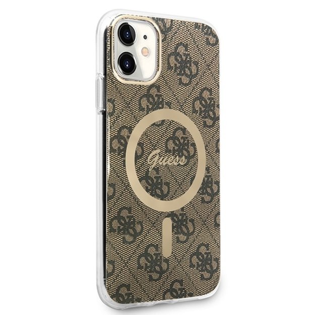 Set Guess GUBPN61H4EACSW Case+Charger iPhone 11 6.1  brown/brown hard case 4G Print MagSafe 3