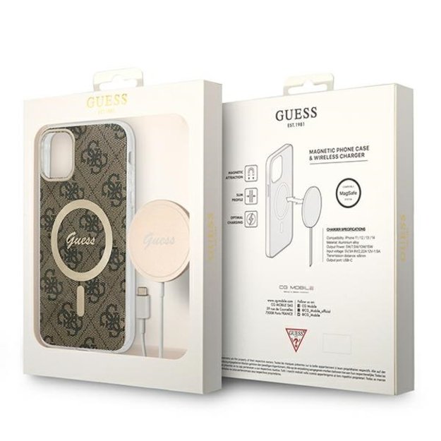 Set Guess GUBPN61H4EACSW Case+Charger iPhone 11 6.1  brown/brown hard case 4G Print MagSafe 9