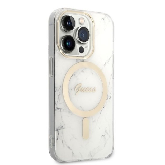 Guess GUBPP14LHMEACSH Case+ Charger Set iPhone 14 Pro 6.1&quot  white/white hard case Marble MagSafe 3