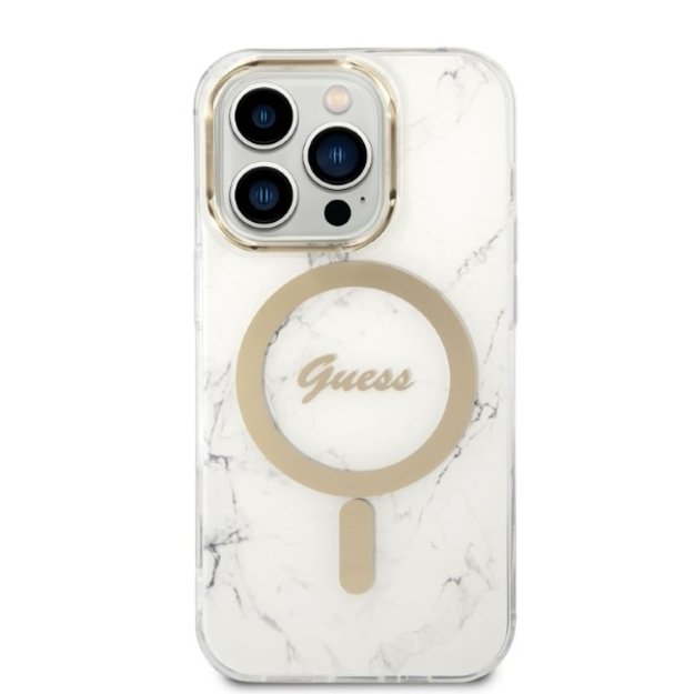 Guess GUBPP14LHMEACSH Case+ Charger Set iPhone 14 Pro 6.1&quot  white/white hard case Marble MagSafe 2