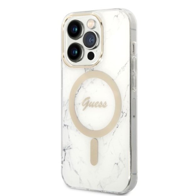 Guess GUBPP14LHMEACSH Case+ Charger Set iPhone 14 Pro 6.1&quot  white/white hard case Marble MagSafe 1