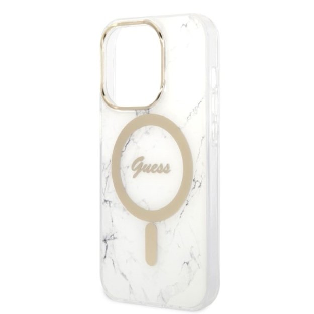 Guess GUBPP14LHMEACSH Case+ Charger Set iPhone 14 Pro 6.1&quot  white/white hard case Marble MagSafe 5