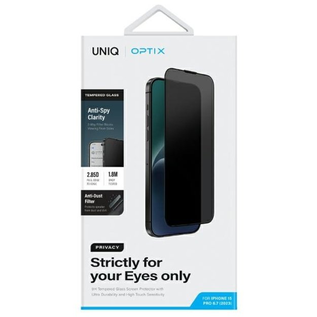 Uniq Optix Privacy tempered glass for iPhone 15 Pro Max with applicator 5
