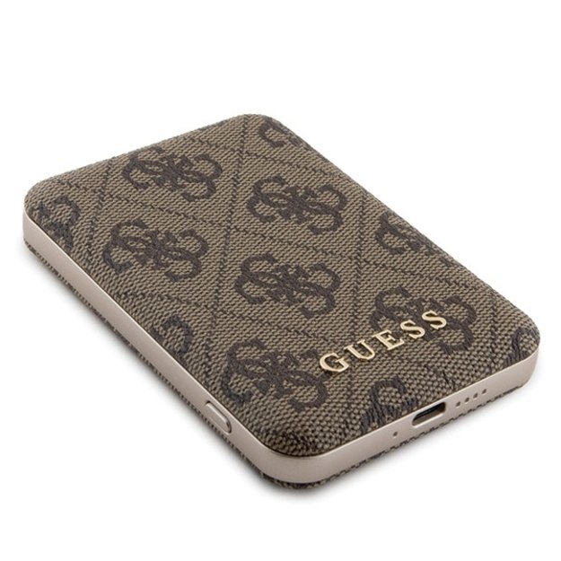 Guess 4G Metal Logo case set for iPhone 15 Pro + 5000mAh MagSafe power bank - brown 9