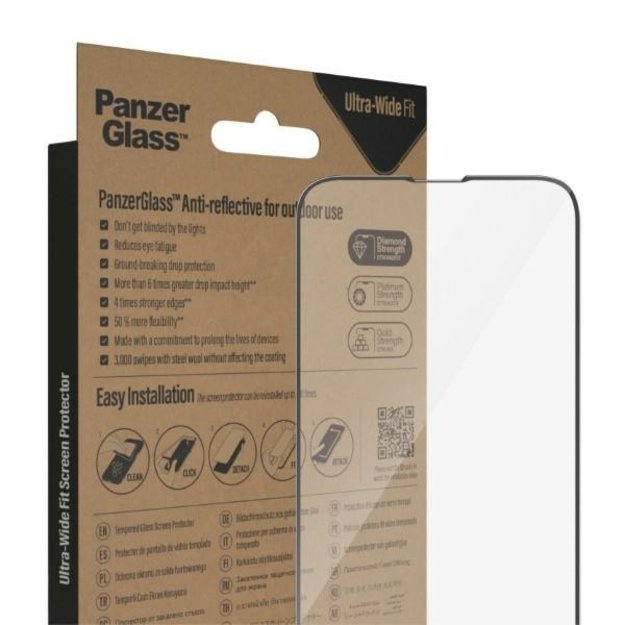 PanzerGlass Ultra-Wide Fit Antibacterial Tempered Glass with Glare Filter and Positioner for iPhone 14 Plus / 13 Pro Max 6