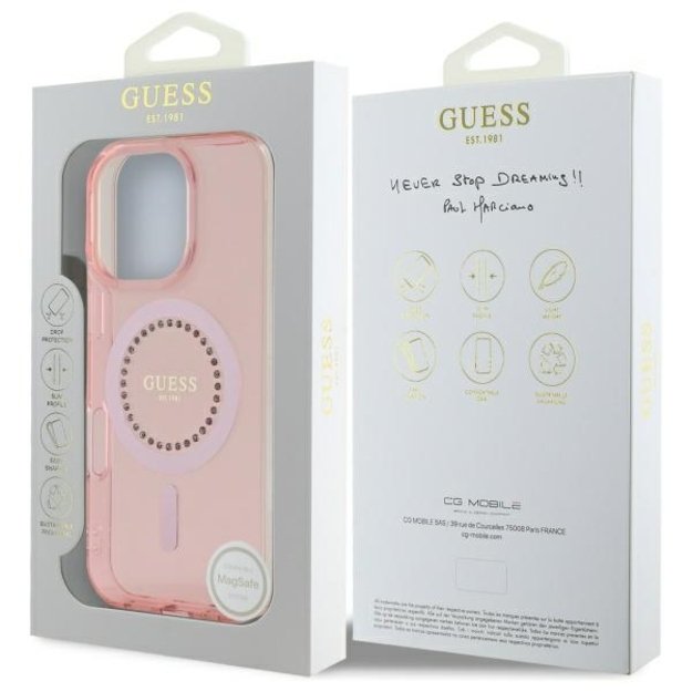 Guess IML Rhinestones MagSafe iPhone 16 Pro Max Case - Pink 7
