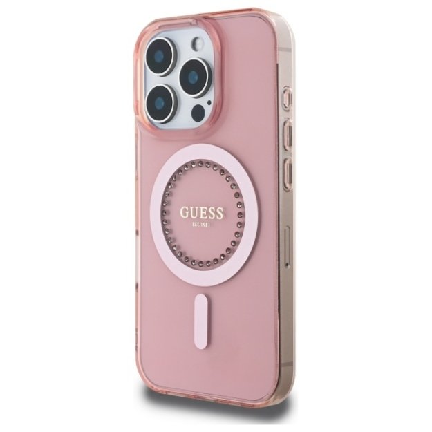 Guess IML Rhinestones MagSafe iPhone 16 Pro Max Case - Pink 1