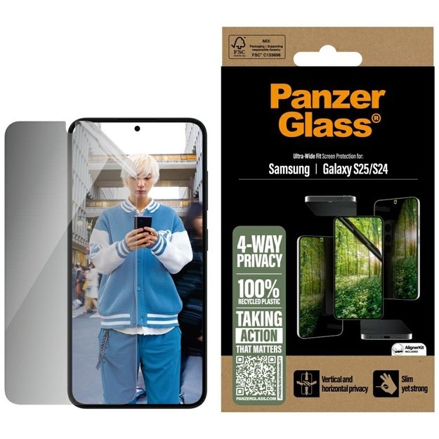 PanzerGlass Eco Matrix Ultra-Wide Fit Privacy Glass for Samsung Galaxy S25